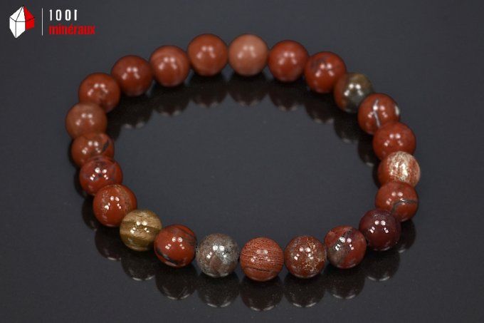 Bracelet minéraux Jaspe rouge 18 cm / Perles 8 mm / 21g / BN100